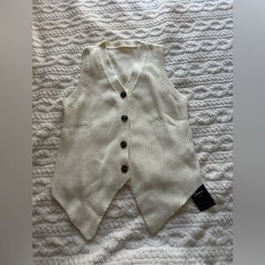 Cream Knit Button-Front Vest